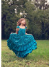 Teal Lace V Back Bohemian Ruffle Flower Girl Dress